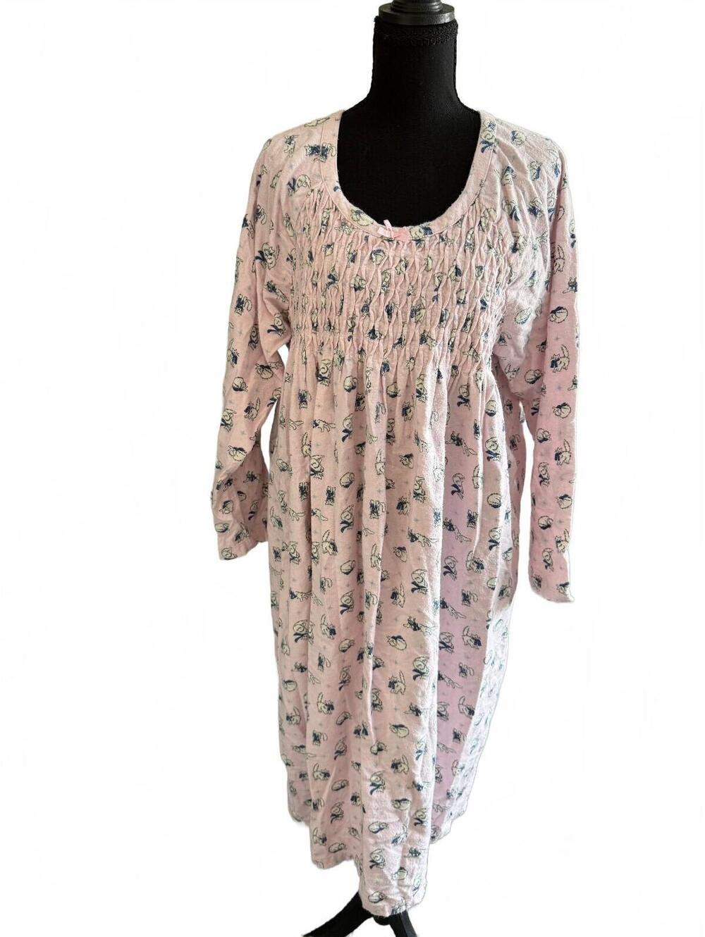 Basic Editions Women's Pink Floral Long Sleeve Nightgown, Size 1X